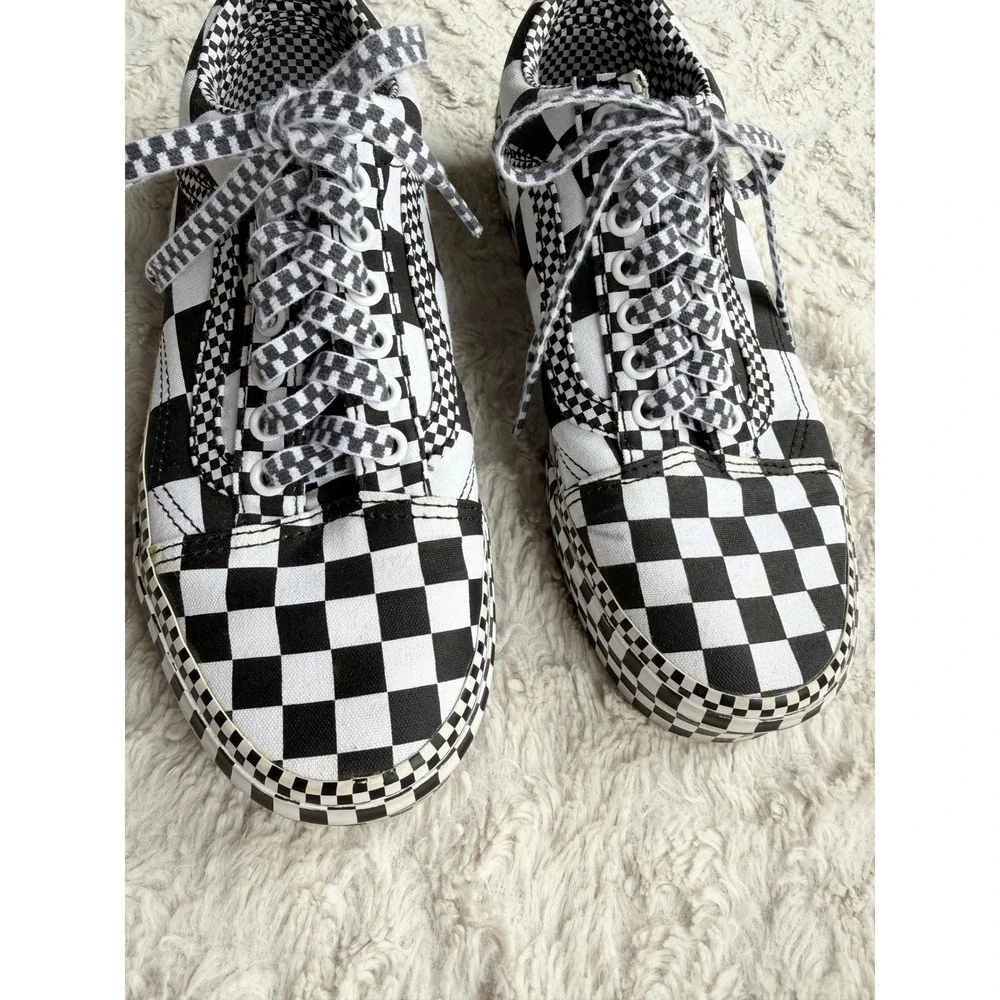 Vans Old Skool All Over Checkerboard Platform Sneakers Black True White 8 - Picture 3 of 11